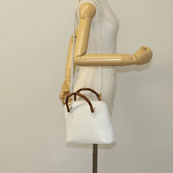 GUCCI Bamboo Hand Bag Leather 2way White Gold - Picture 1 of 16